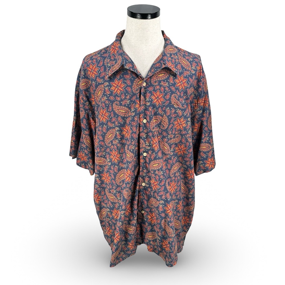 VIntage Ralph Lauren Jeans Loop Collar Button Shirt Mens XXL Blue Paisley Cotton
